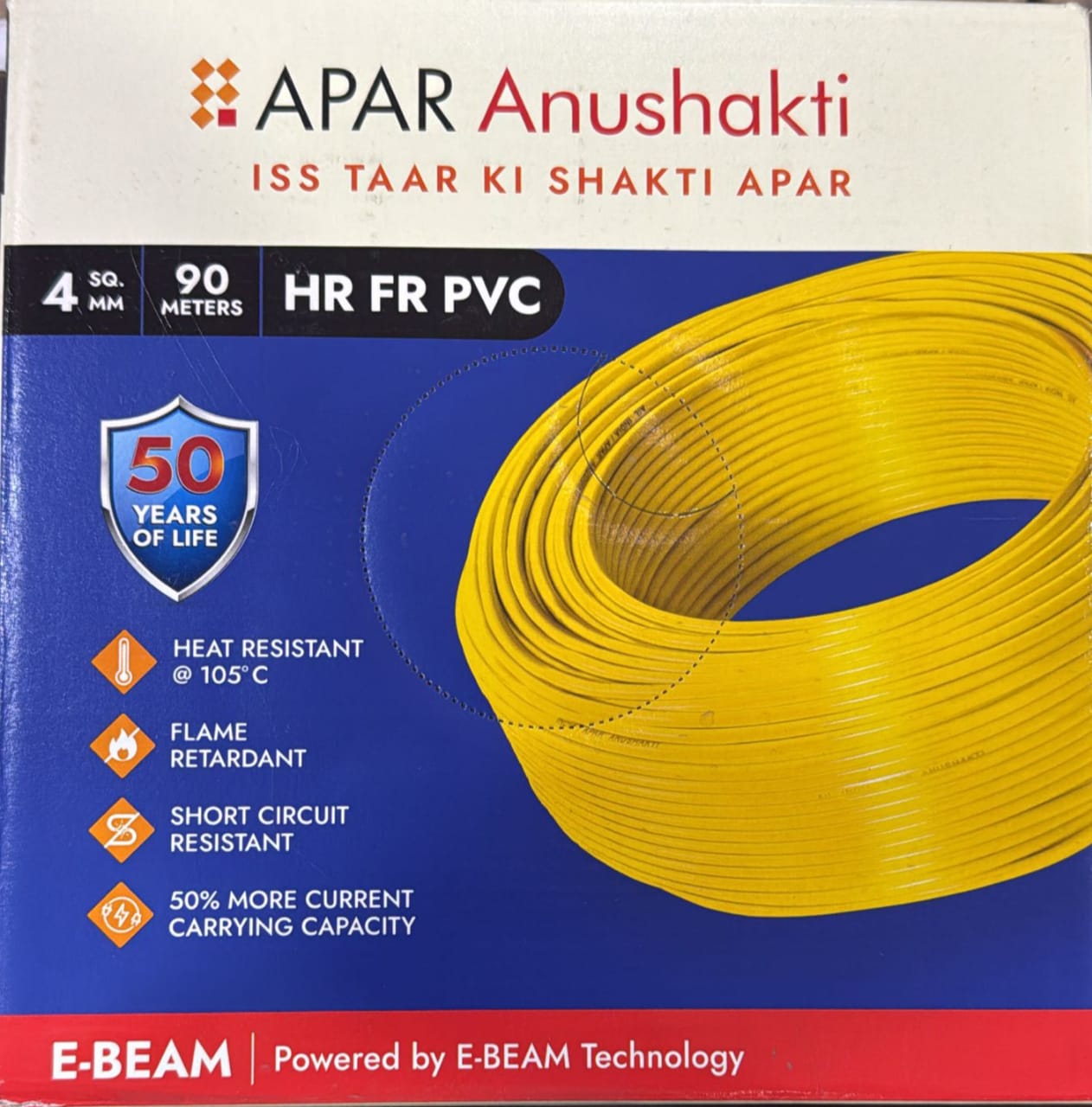 APAR Anushakti EBXL HR FR PVC Wire 90m [4.00 sq. mm, Blue]